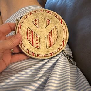 HOBO Cream and Red Embroidered Round Wallet
